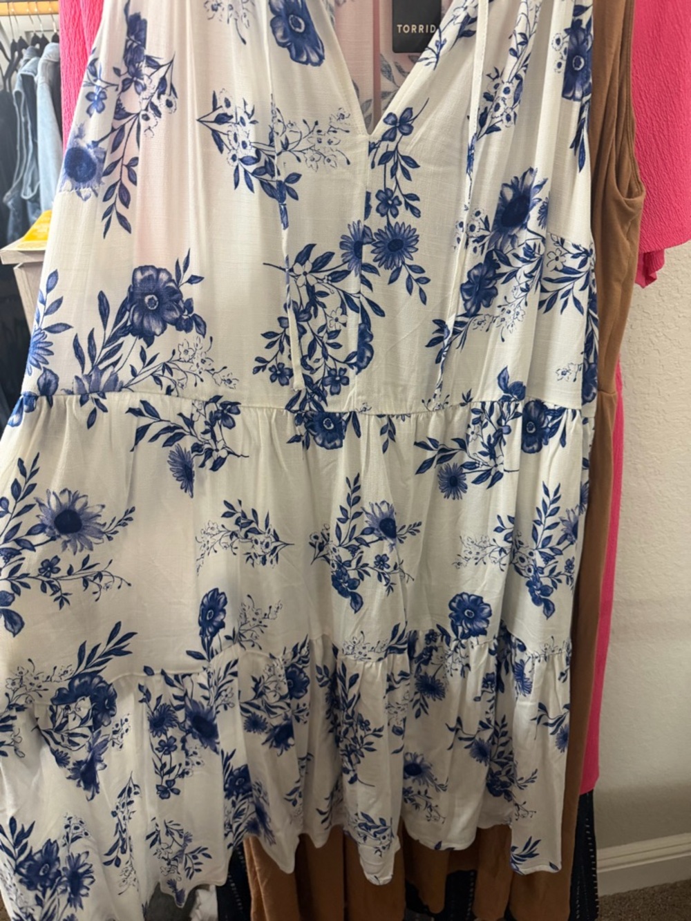 torrid White Dress with Blue Botanical Print